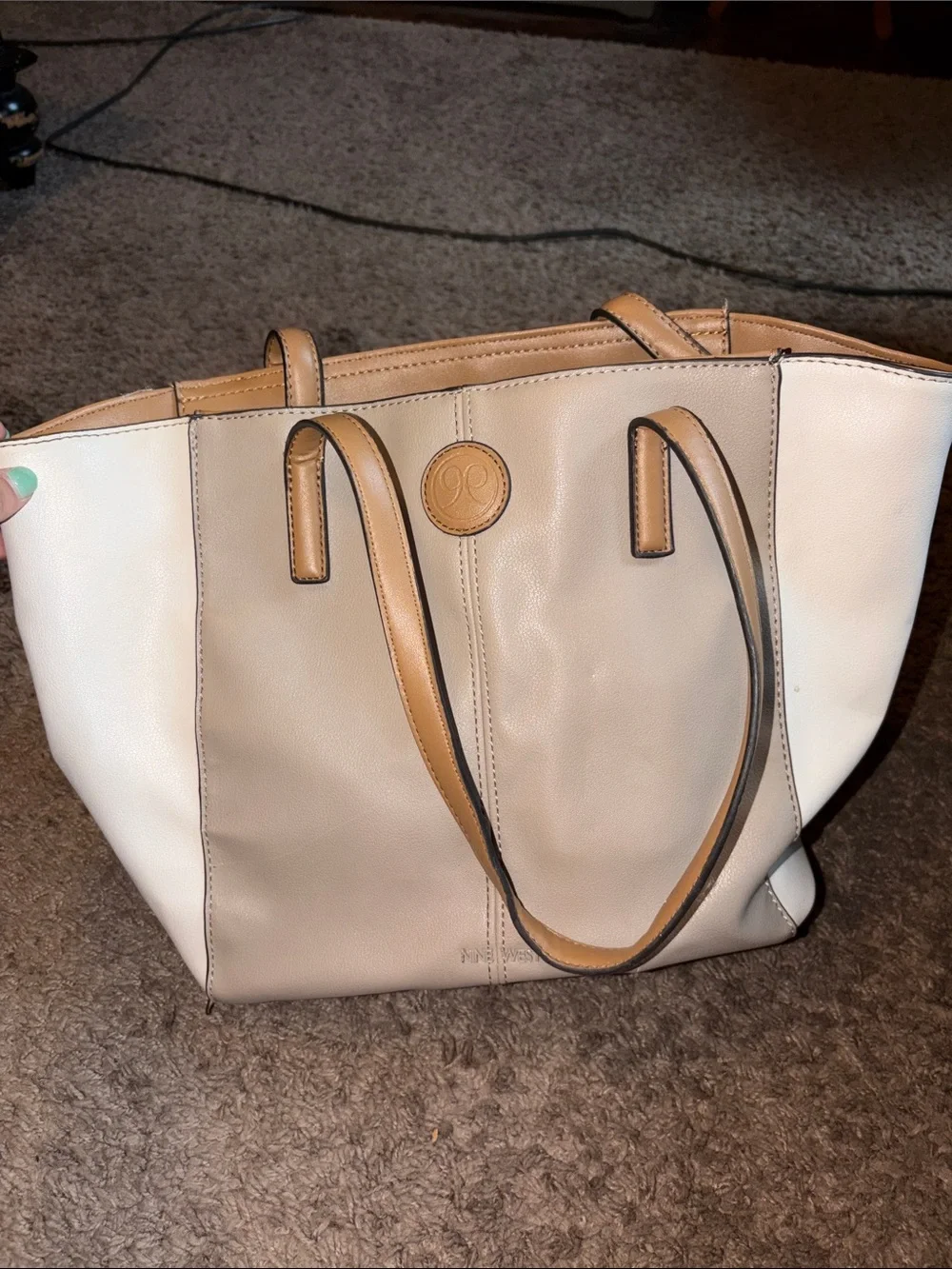 Nine West Two-Tone Beige, White & Tan Leather Tote